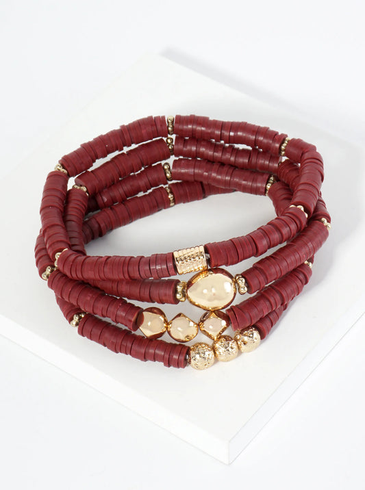 Heishi Bead & Metal Charm Stackable Stretch Bracelet Set