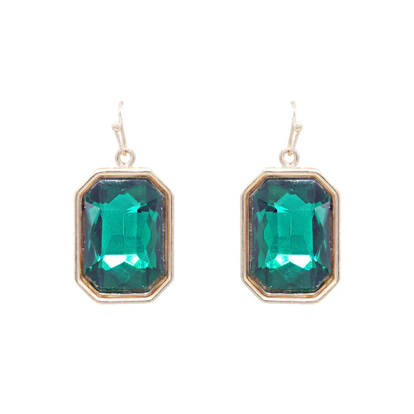Emerald Cut Crystal Stone Earring