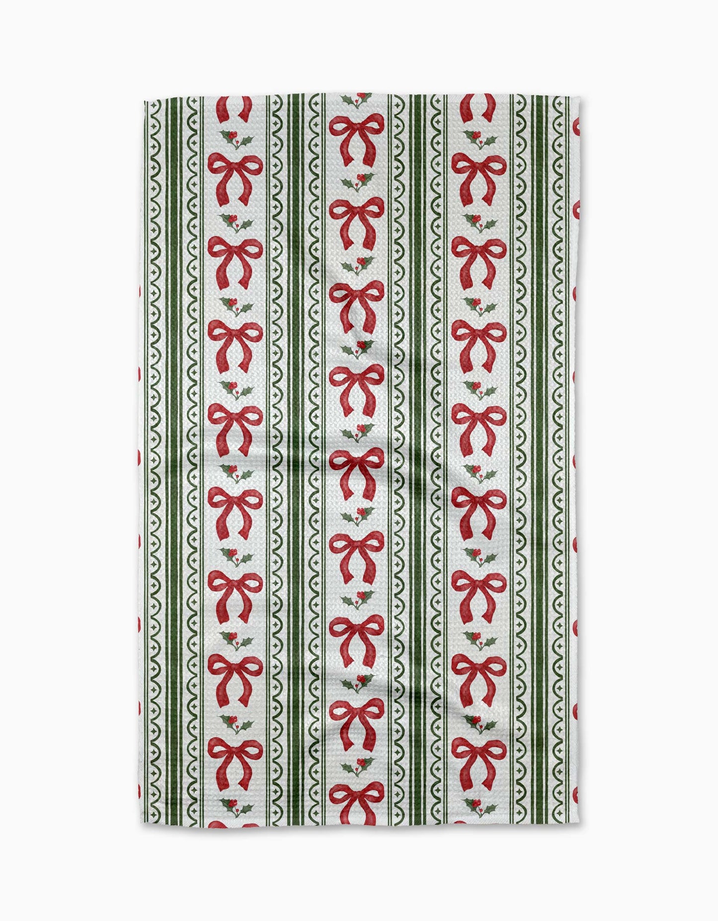 Christmas Bow Stripe Tea Towel