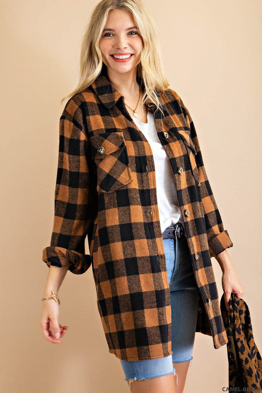 Plaid Flannel Button Down Jacket