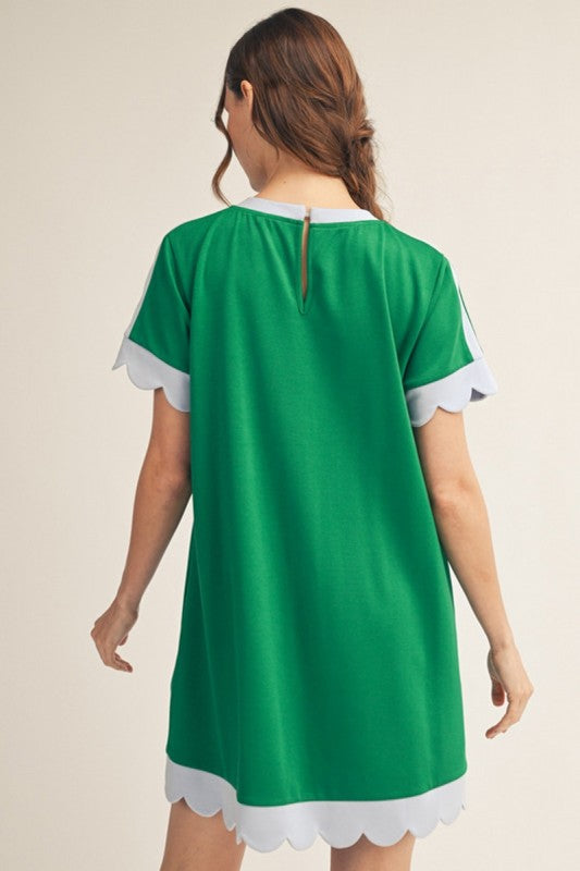 Solid Dress w/Scallop Arm & Hem
