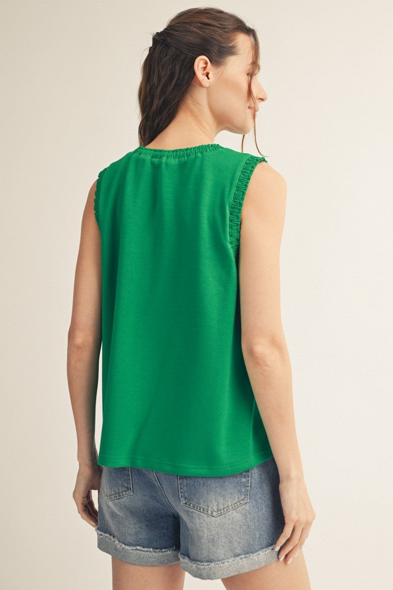 Solid Sleeveless Smocked Edge Top