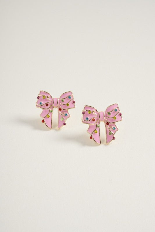Holiday Rhinestone Lights Bow Stud Earring