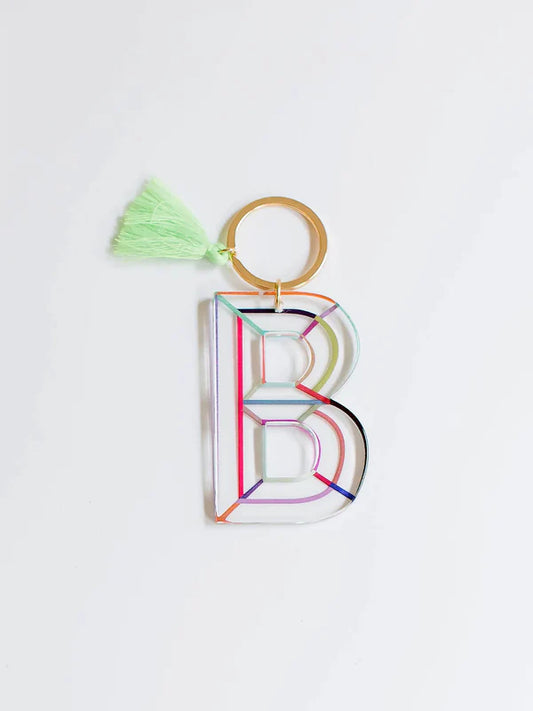Colorful Stripe Initial Keychain