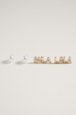 Rhinestone Falala & Pearl Stud Earring Set