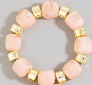 Chunky Resin Beaded Bracelet-Pink