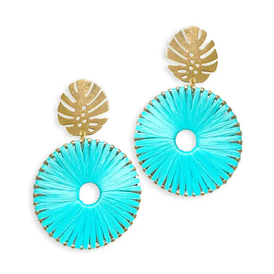 Raffia Wrapped Monstera Leaf Drop Earring