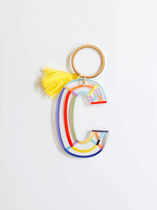 Colorful Stripe Initial Keychain
