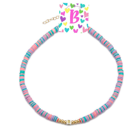Kids Rubber Disk Beaded Initial Necklace