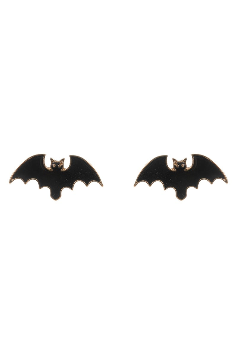 Enamel Bat Stud Earring-Black