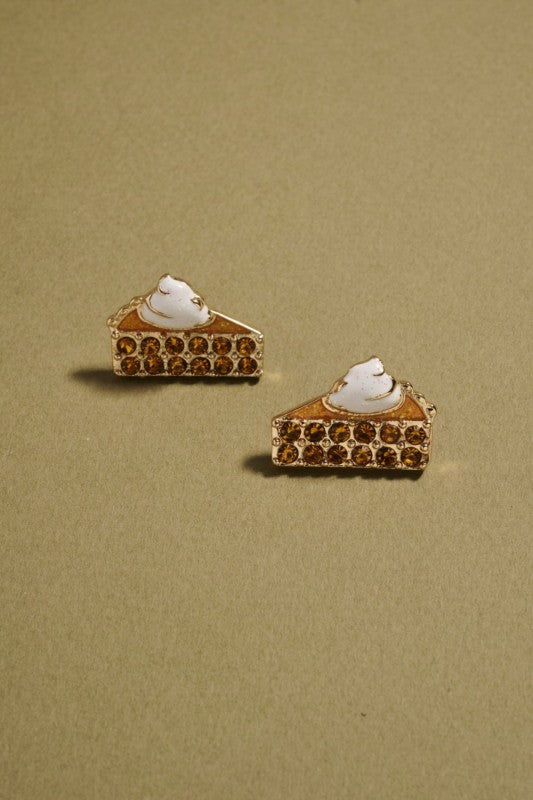 Rhinestone Pumpkin Pie Slice Stud Earring