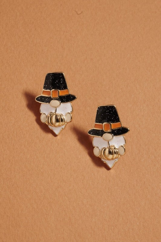 Glitter Gnome & Pumpkin Stud Earring