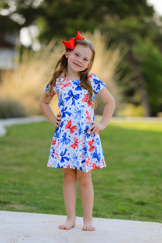 4th Of July Bow Star Girls Dress