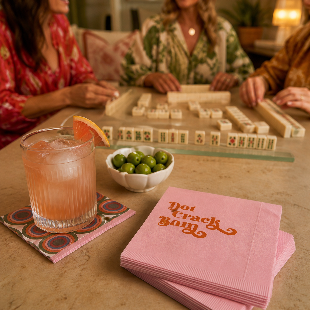 Dot Bam Crack Mahjong Pink and Orange Foil Cocktail Napkin