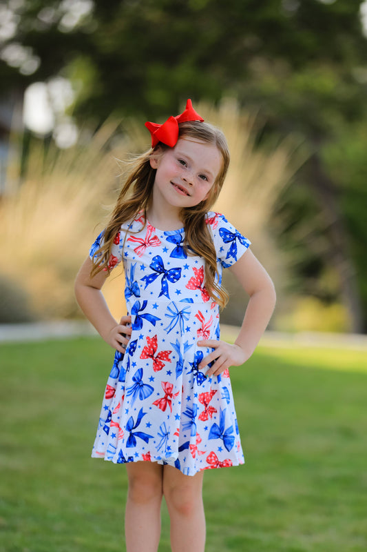 4th Of July Bow Star Girls Dress