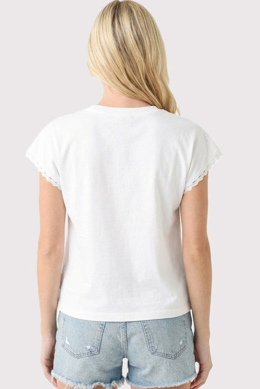 Solid Rick Rac Trimmed Shoulder Top-White