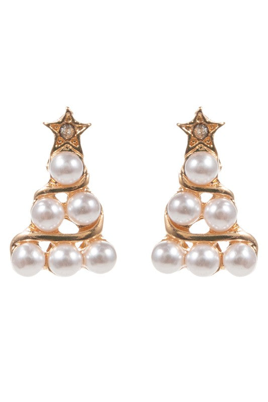 Pearl Christmas Tree Stud Earring