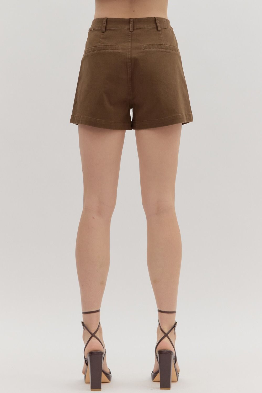 Solid High Waist Patch Pocket Short