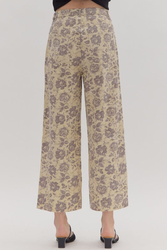 Floral Ankle Length Pant-Ecru