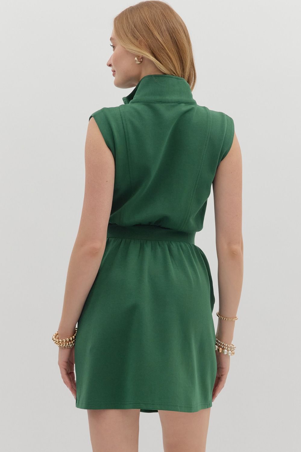 Solid Sleeveless Zip Collared Dress