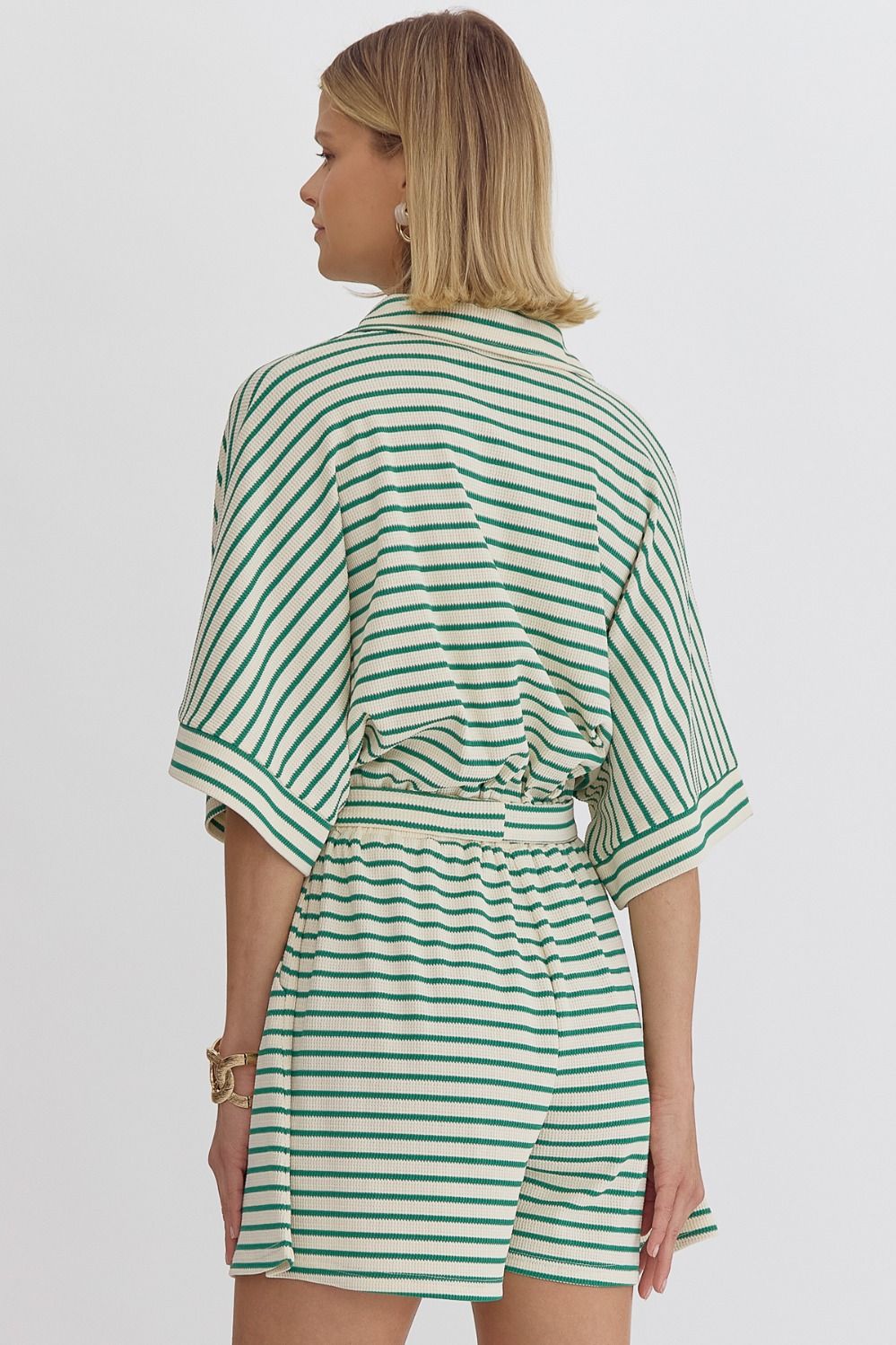 Striped Collared Button Tie Waist Romper