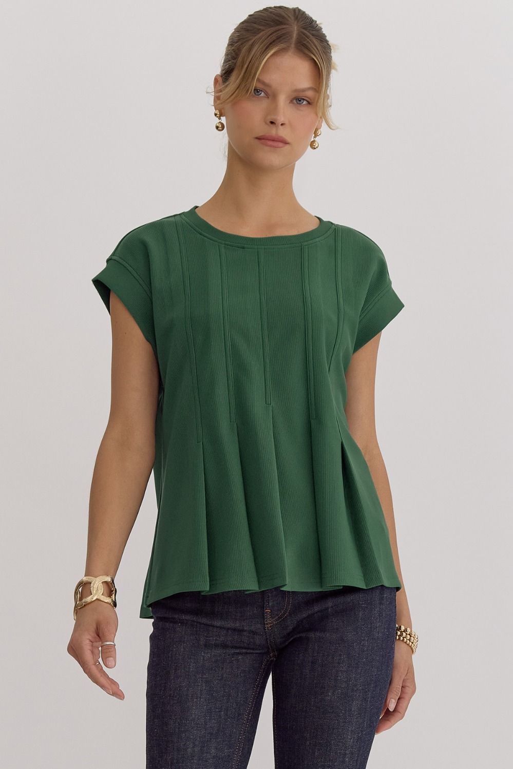 Solid Pleat Front & Back Top