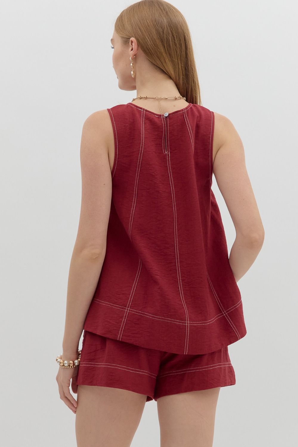 Solid Sleeveless Contrast Vertical Stitch Top