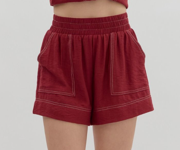 Solid Pull On Contrast Stitch Cargo Short