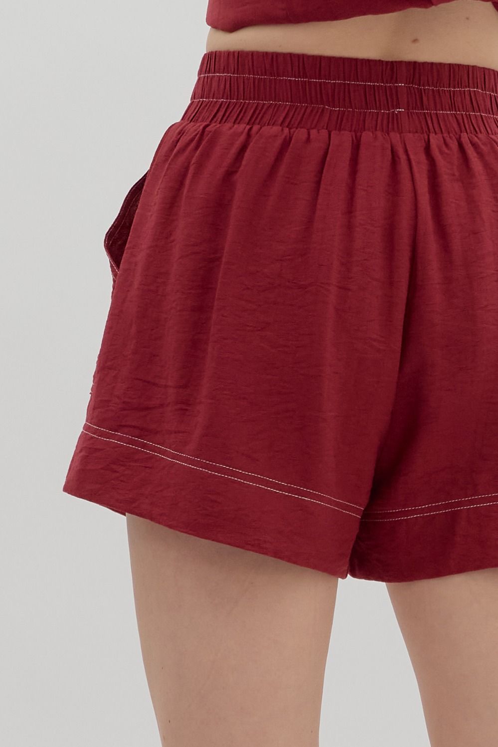 Solid Pull On Contrast Stitch Cargo Short