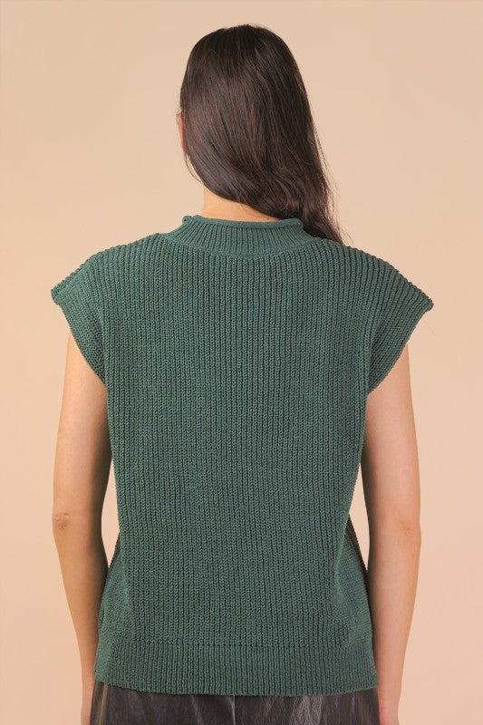 Solid Rolled Neck Short Sleeve Sweater