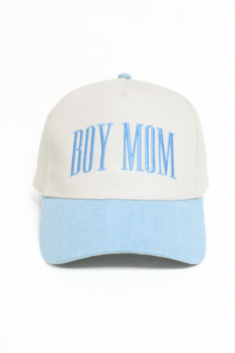 BOY MOM Embroidery Two Tone 5 Panel Cap