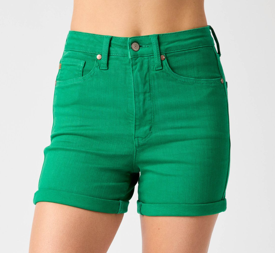 High Waist Tummy Control Garment Dyed Shorts - Kelly Green