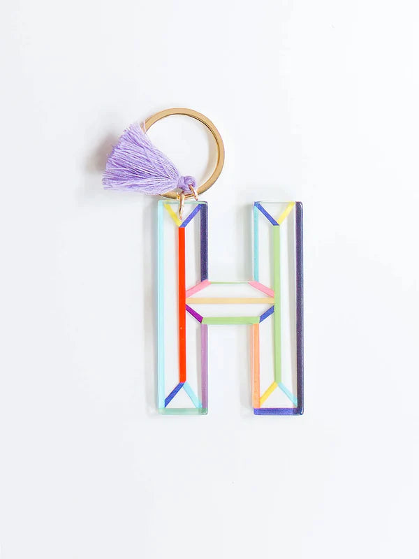 Colorful Stripe Initial Keychain