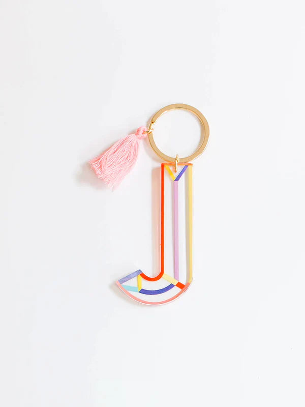 Colorful Stripe Initial Keychain