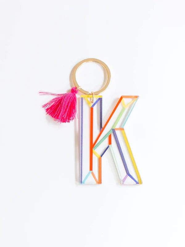 Colorful Stripe Initial Keychain