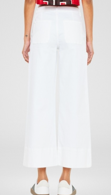 White High Rise Crop Slant Pocket Wide Leg Denim