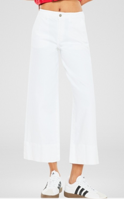 White High Rise Crop Slant Pocket Wide Leg Denim