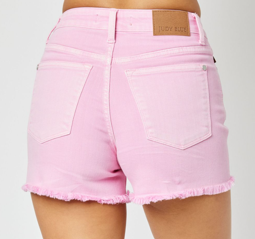 Garment Dyed Fray Hem Shorts-Lt. Pink