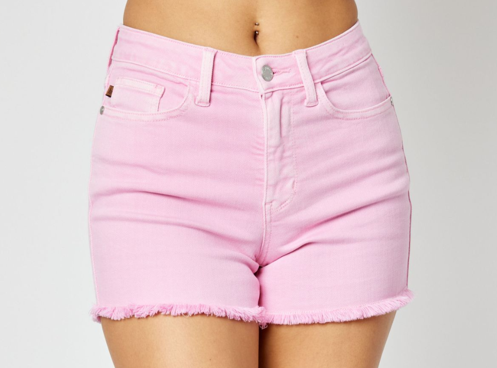 Garment Dyed Fray Hem Shorts-Lt. Pink