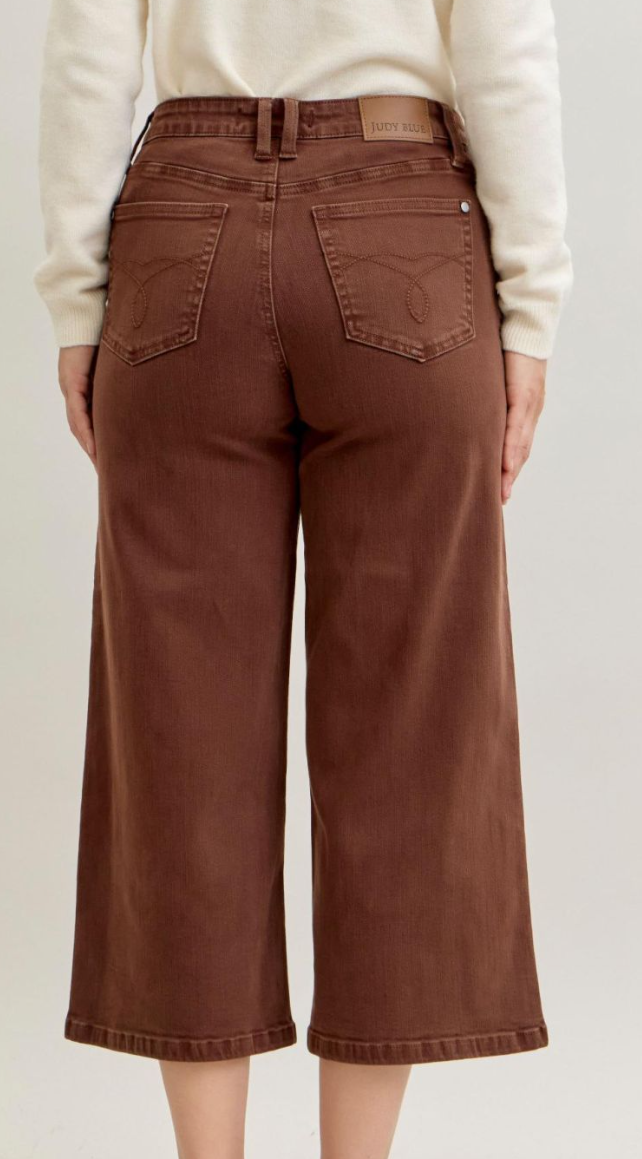 Mid Rise Wide Crop Utility Pocket Denim-Maple