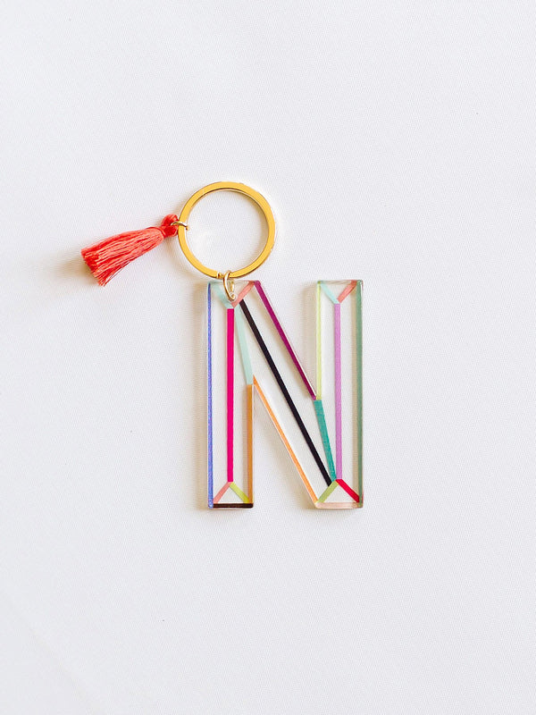 Colorful Stripe Initial Keychain