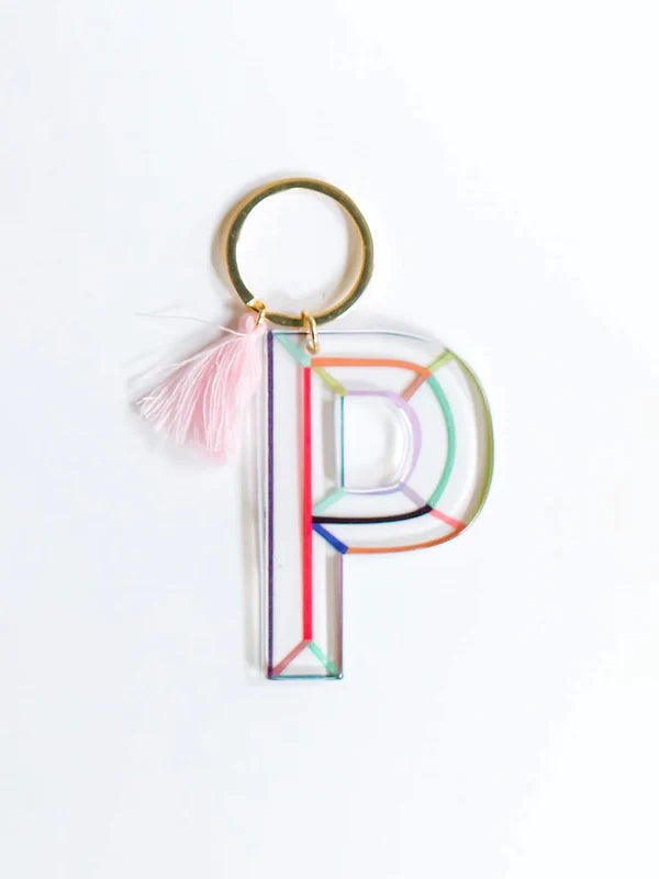 Colorful Stripe Initial Keychain