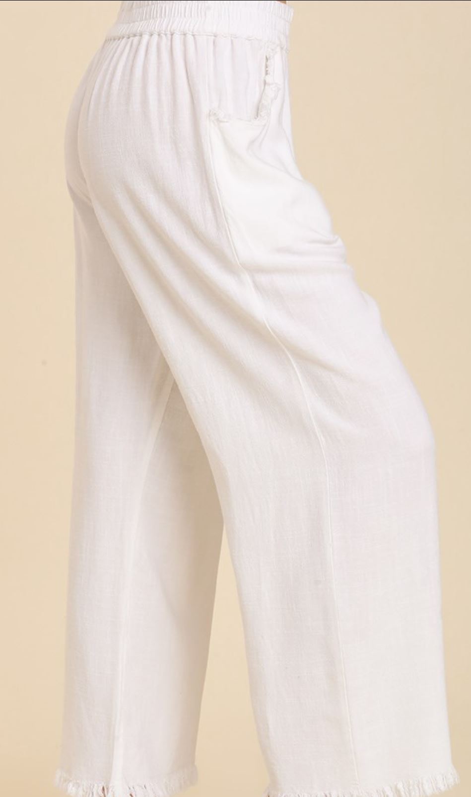 Solid Wide Leg Fray Hem Pant