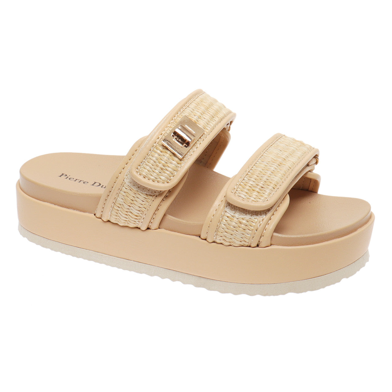 Rattan Double Strap Slide Sandal-Natural