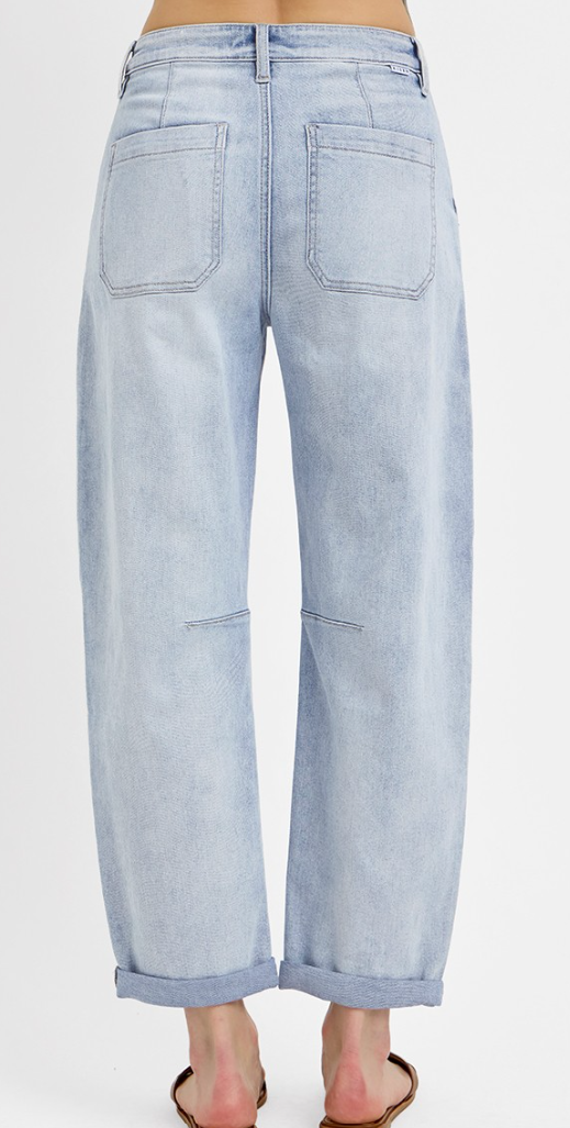 Mid Rise Barrel Patch Pocket Denim-Light