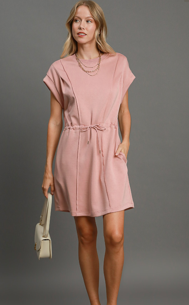 Lux Knit Pleated Tie Waist Dress