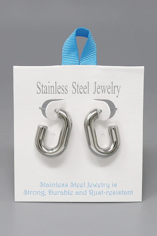 Chunky Stainless Steel Oval Hoop Earring