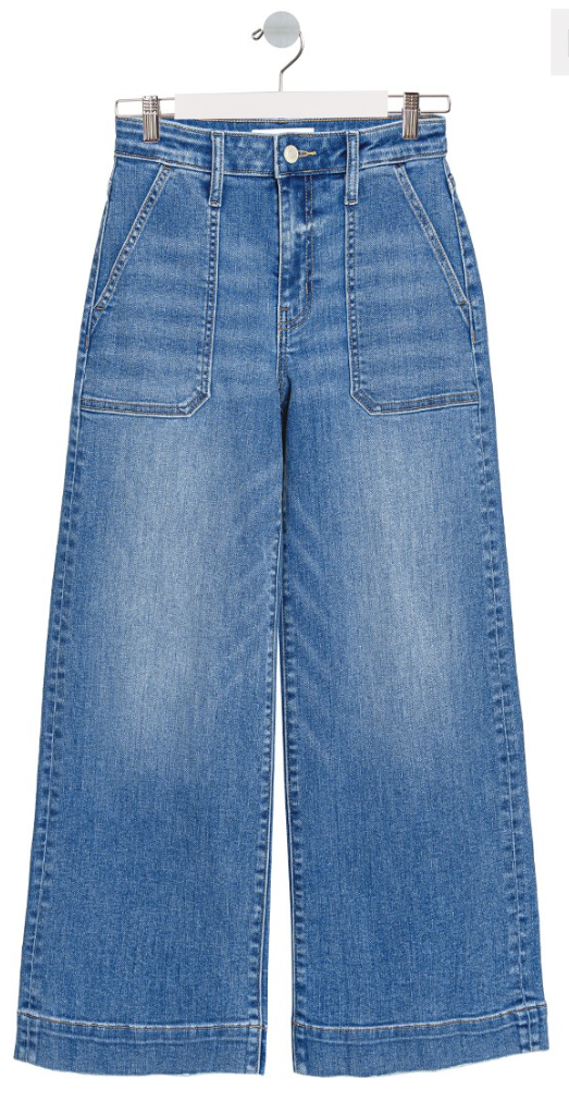 Crop Wide Leg Patch Pocket Denim-Medium Wash