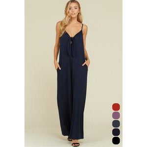 Solid Tie Front Jumpsuit