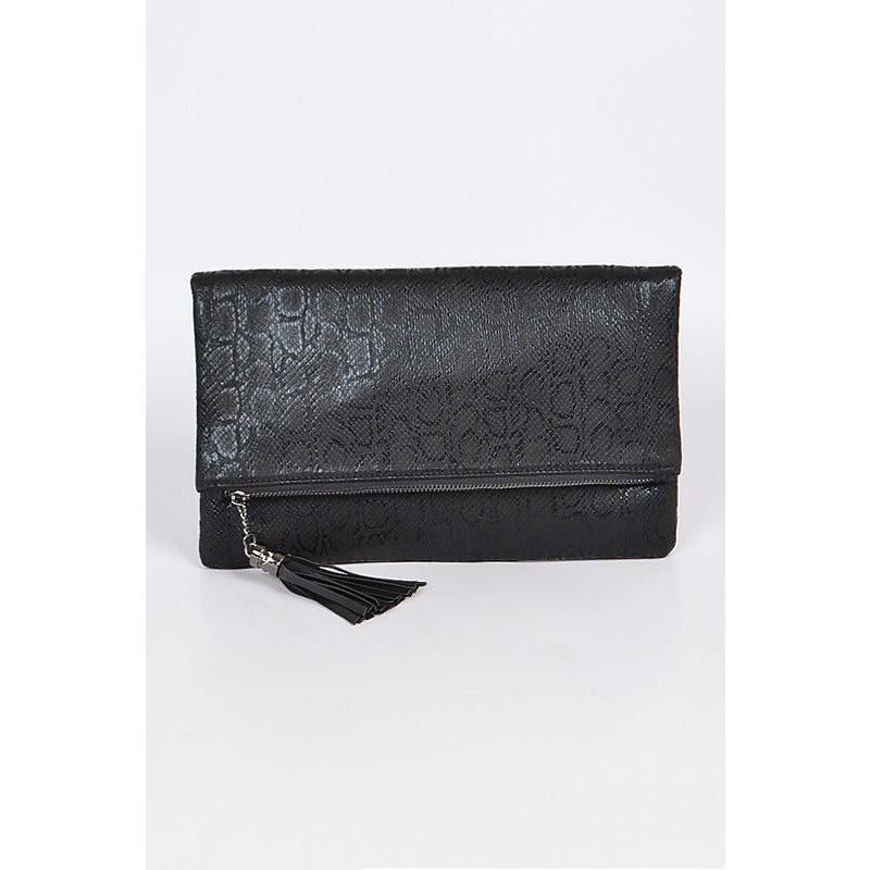 Snakeskin Shimmer Clutch w/Tassel